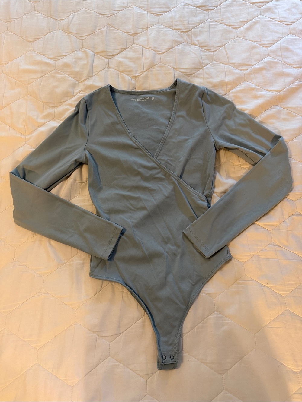 Abercrombie & Fitch Long-Sleeve Wrap Bodysuit - Gray Green